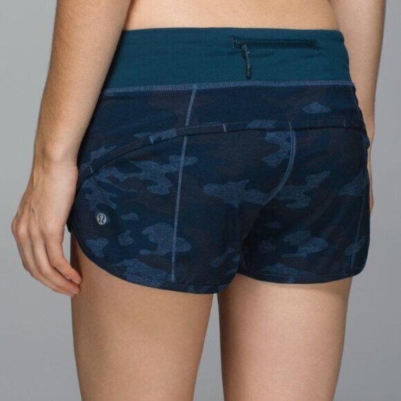 LULULEMON Lotus Camo Oil Slick Speed Shorts sz 2 Alberta Lake - Picture 1 of 7